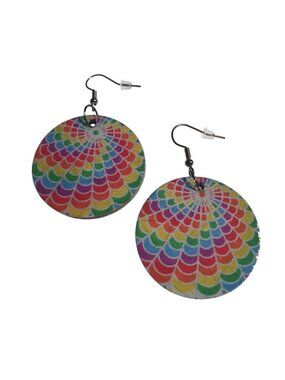 Rainbow Handmade Round Dangle Earrings Pride School Lightweight Hooks Glossy Gif